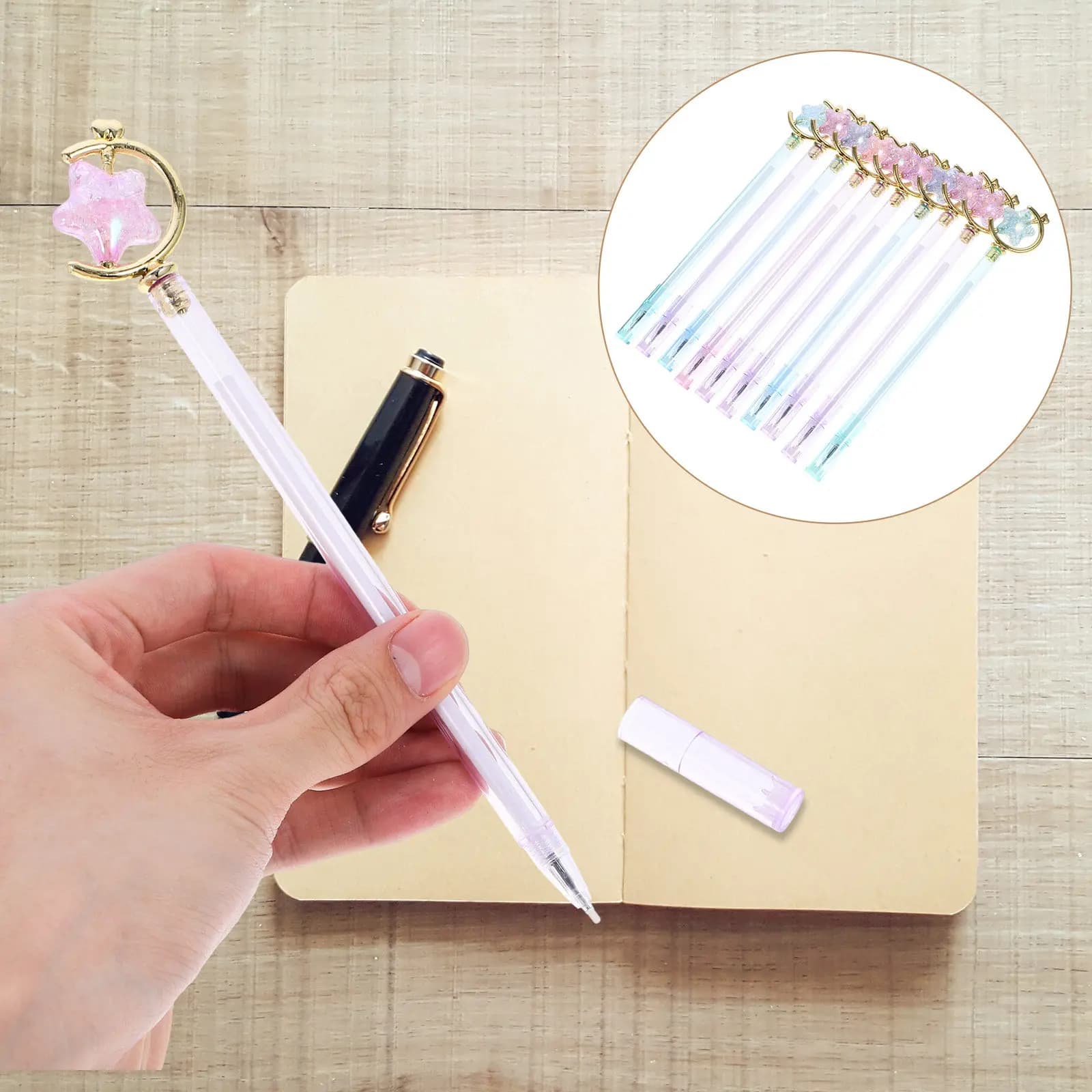 Penna a inchiostro gel a forma di stella da 10 pezzi, penna in plastica per scrittura fluida, per studenti, per prendere appunti, per la firma, per la scrittura a mano, per l'ufficio, per la scuola, elegante