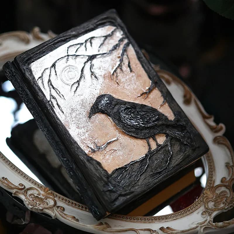 Cthulhu Gothic Resin Relief Notebook, Painted Crow Detachable Leather Blank Pages, Lovecraft Fantasy Journal for RPG Artist