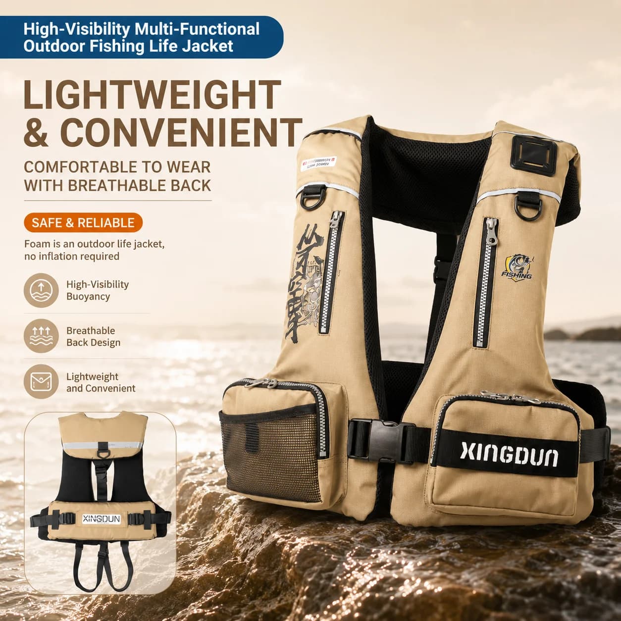 Portable High Buoyancy Fishing Life Vest for Sea Rock Angling
