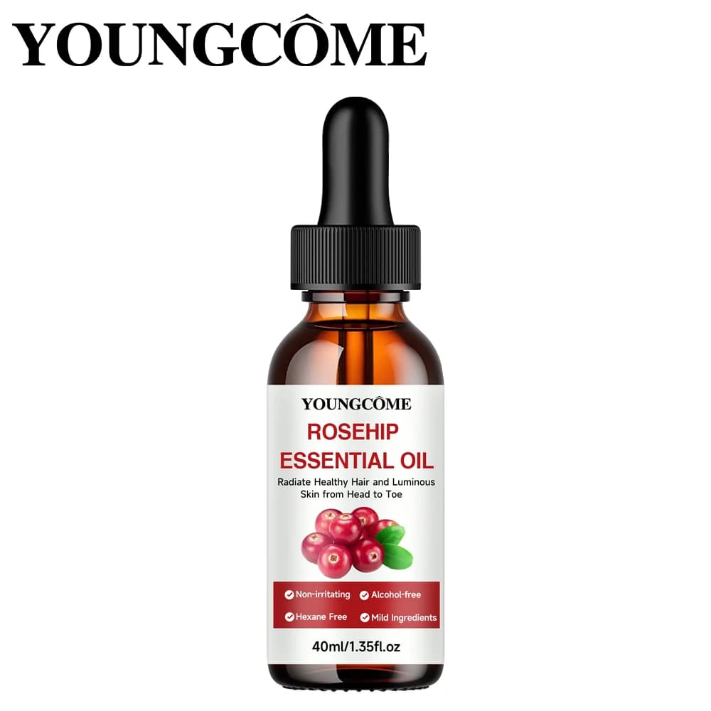 YOUNGCOME Olio Essenziale Puro di Rosa Canina per Attenuare le Rughe, Effetto Lifting, Rassodante, Riparatore, Idratante e Nutriente per Capelli e Viso