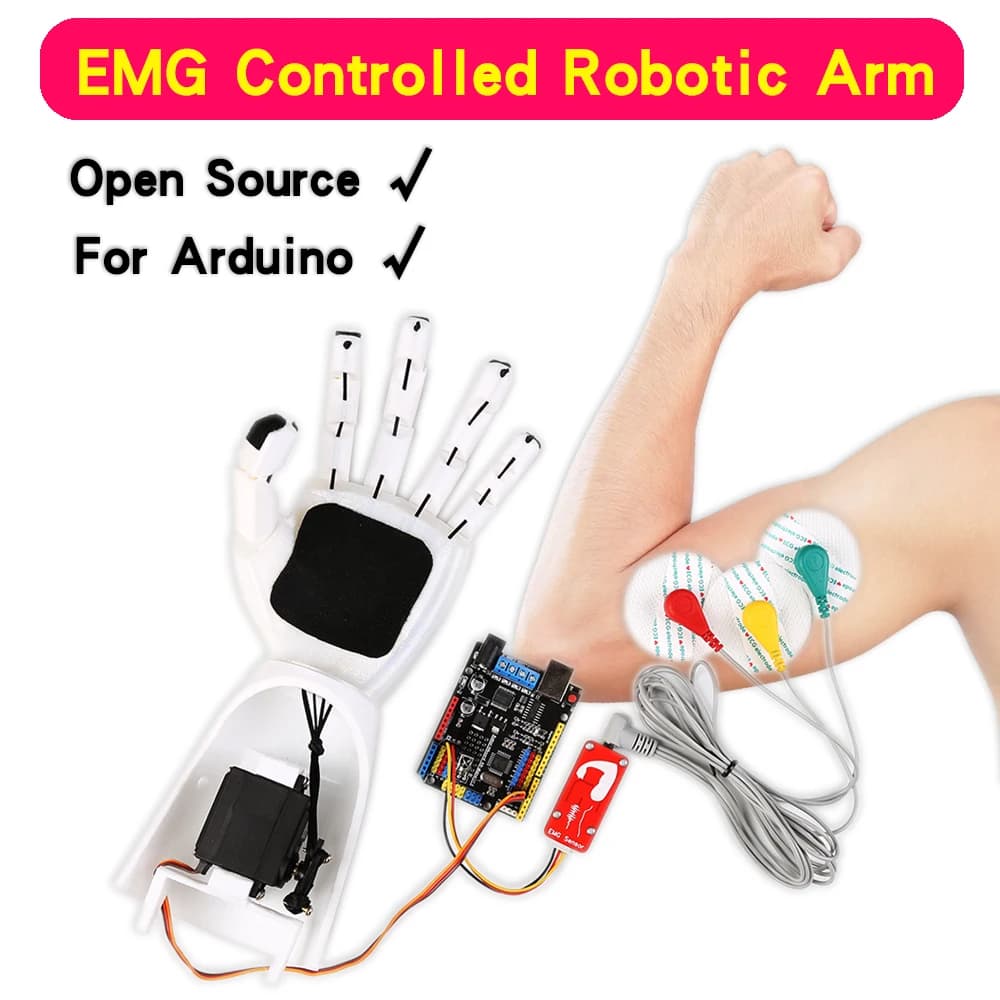 Robotic arm with EMG sensor Robotic arm with electric muscle signal sensor, ARDUINO project Open source laboratory project