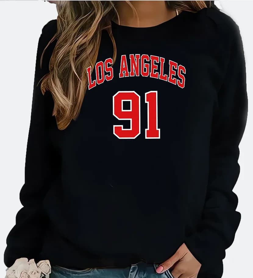 Felpa con cappuccio stampata con lettera europea di Los Angeles da donna, girocollo, streetwear, felpa estetica, moda di strada, capispalla casual