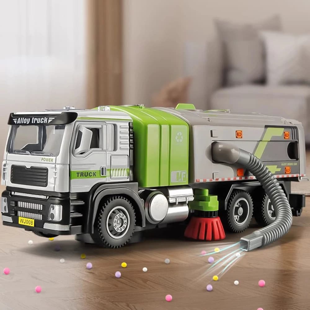 1:50 Aspirapolvere elettrico Spazzatrice Modello di camion della spazzatura Giocattolo Pressofuso in lega Suono leggero Veicolo di ingegneria Regali per i bambini