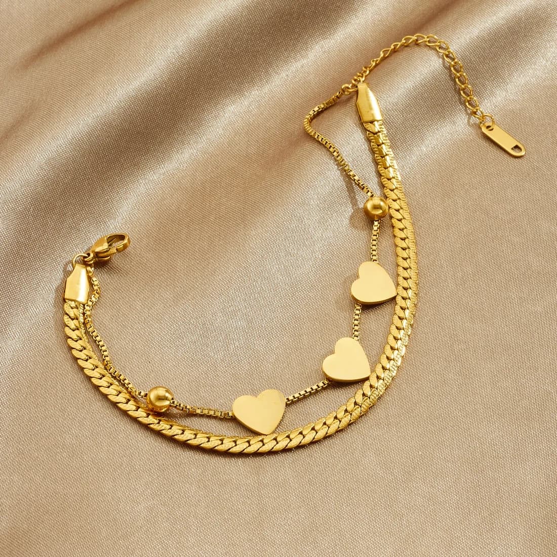 XIYANIKE Acciaio Inossidabile 316L Squisita Catena A Doppio Strato Cuore Perline Braccialetto Delle Donne di Tendenza Romantica Impermeabile Gioielli Regali