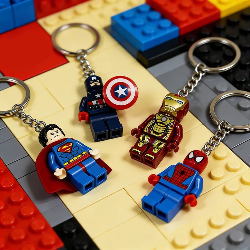 Hot Sales Spiderman Building Blocks Keychain Iron Man Assembly Action Figure Cute Backpack Pendant Car Interior Gifts