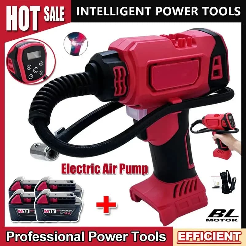 Pompa ad aria elettrica portatile ricaricabile per pneumatici auto, compatibile con batterie Milwaukee 18V, compressore d'aria automatico senza fili