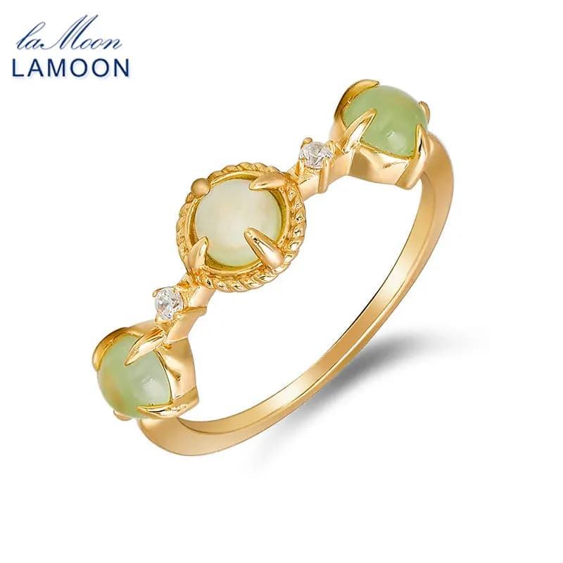 Anello LAMOON Vintage Palace style Natrual Prehnite per donna accessori per gioielli in argento Sterling 925 placcato oro