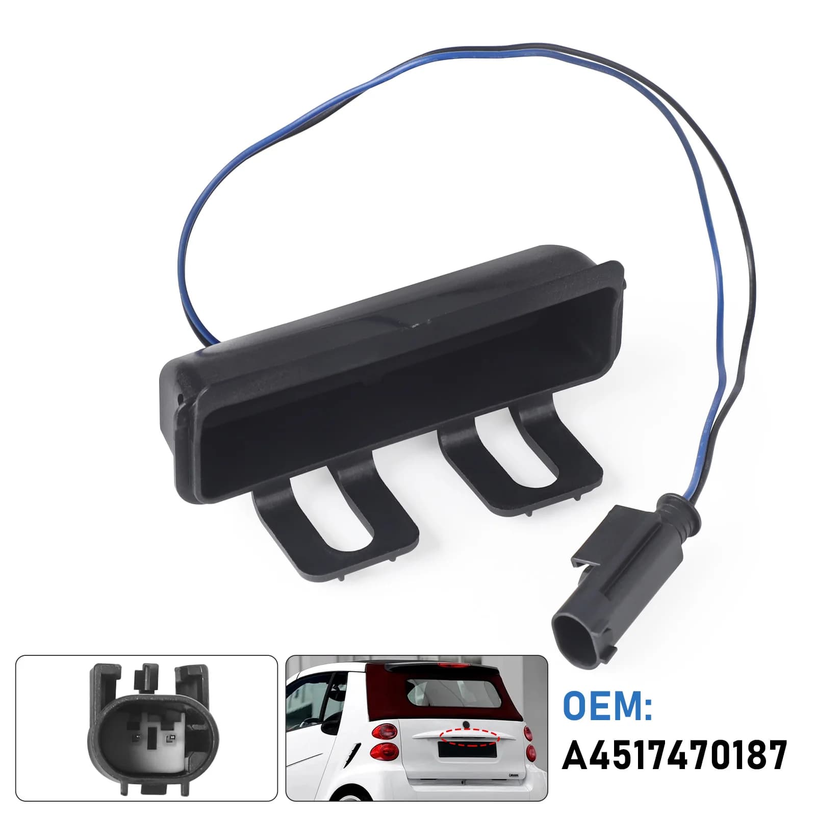 Interruttore di rilascio Maniglia del bagagliaio posteriore Pulsante esterno aperto Portellone posteriore per Smart Fortwo (451) 2009-2015 Accessori auto A4517470187 Nero