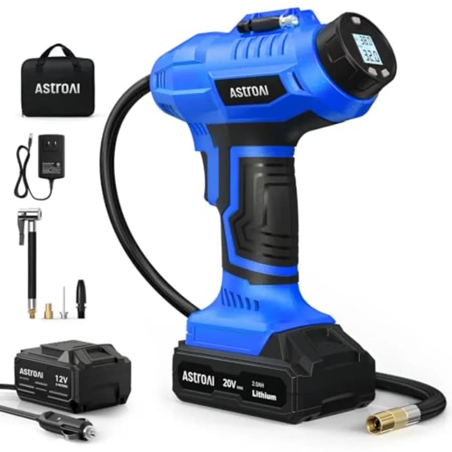 Compressore d'Aria Portatile C2 Senza Fili, Gonfiatore per Pneumatici 20V Ricaricabile, 160PSI, con Adattatore per Auto 12V