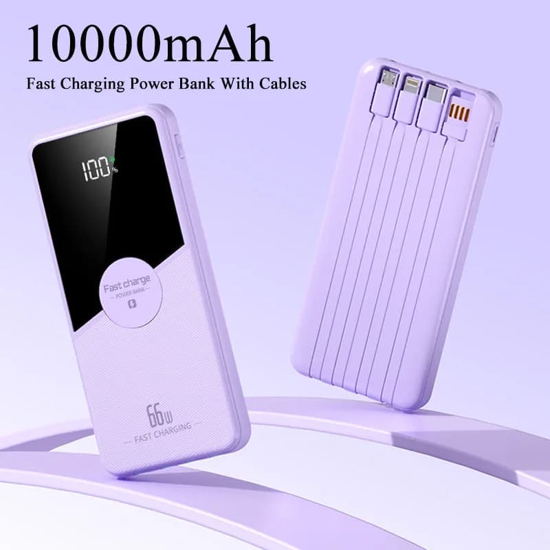 Power Bank of 10000 mAh with 4 cables 66 W Quick Charging Portable External Charger Charger for iPhone 16 15 14 Samsung Xiaomi Huawei