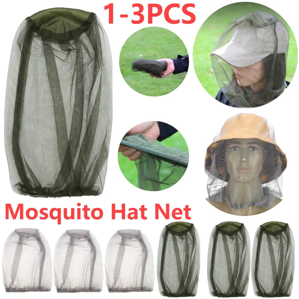 1-3PC Pesca Anti Zanzara Cappello per insetti Cappello da pesca Bug Maglia Testa Net Protezione per il viso Cappelli da campeggio Parasole da viaggio all'aperto Campeggio