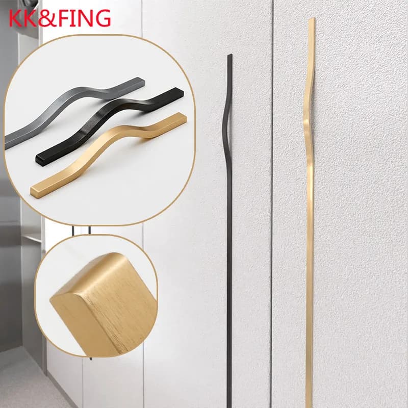 KK & FING Semplice lega di alluminio spazzolato oro mobili maniglia per porta armadio armadio porta cassetto maniglia ferramenta per mobili