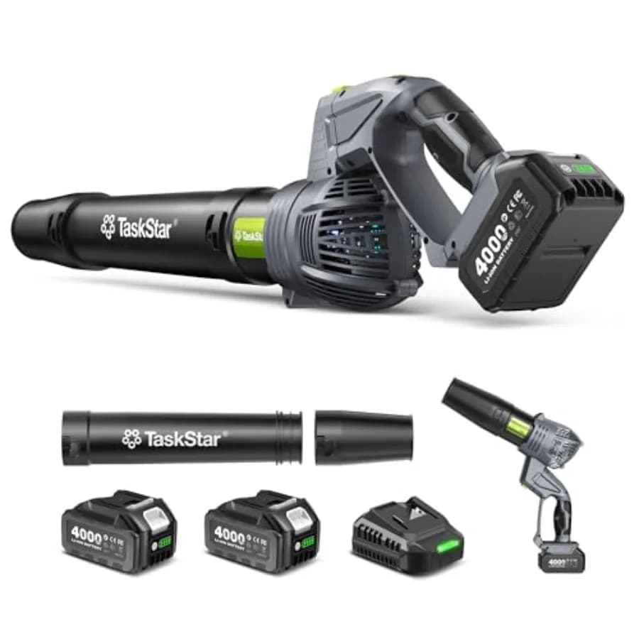 Soffiatore per Foglie Senza Fili con Testa Girevole, 550 CFM, Elettrico, con 2 Batterie da 4.0 Ah e Caricabatterie, Leggero 3.7 Libbre, Portatile