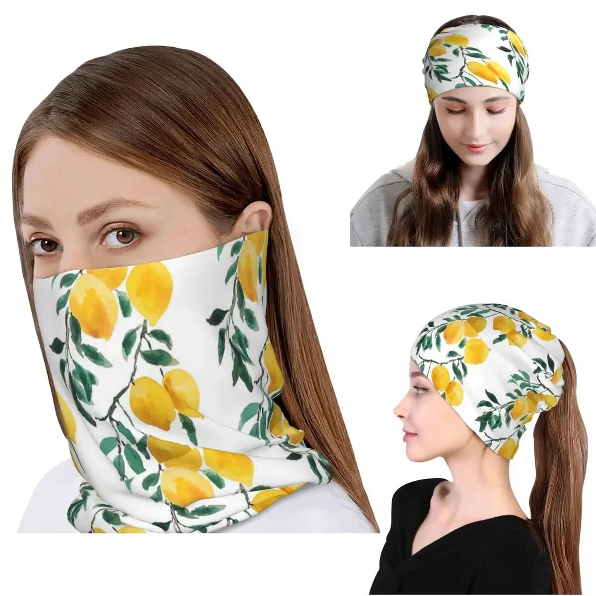 Hand Painted Yellow Lemon Watercol Bandana Neck Gaiter Mask Scarf Warm Balaclava Beanies Hat for Men Women Adult Breathable