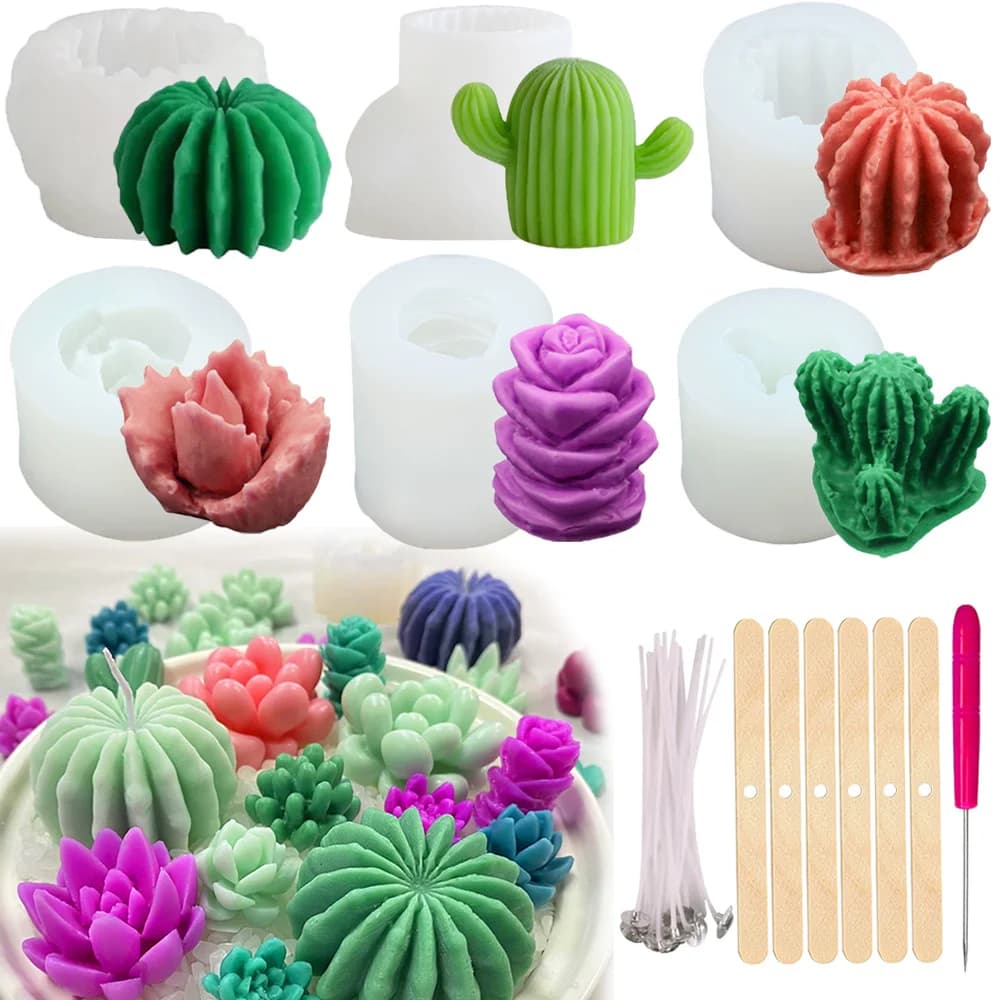 6 pezzi stampi per candele in silicone succulente stampi per candele di cactus succulente 3D per realizzare candele e sapone, cera, colata di resina, stampi fai da te