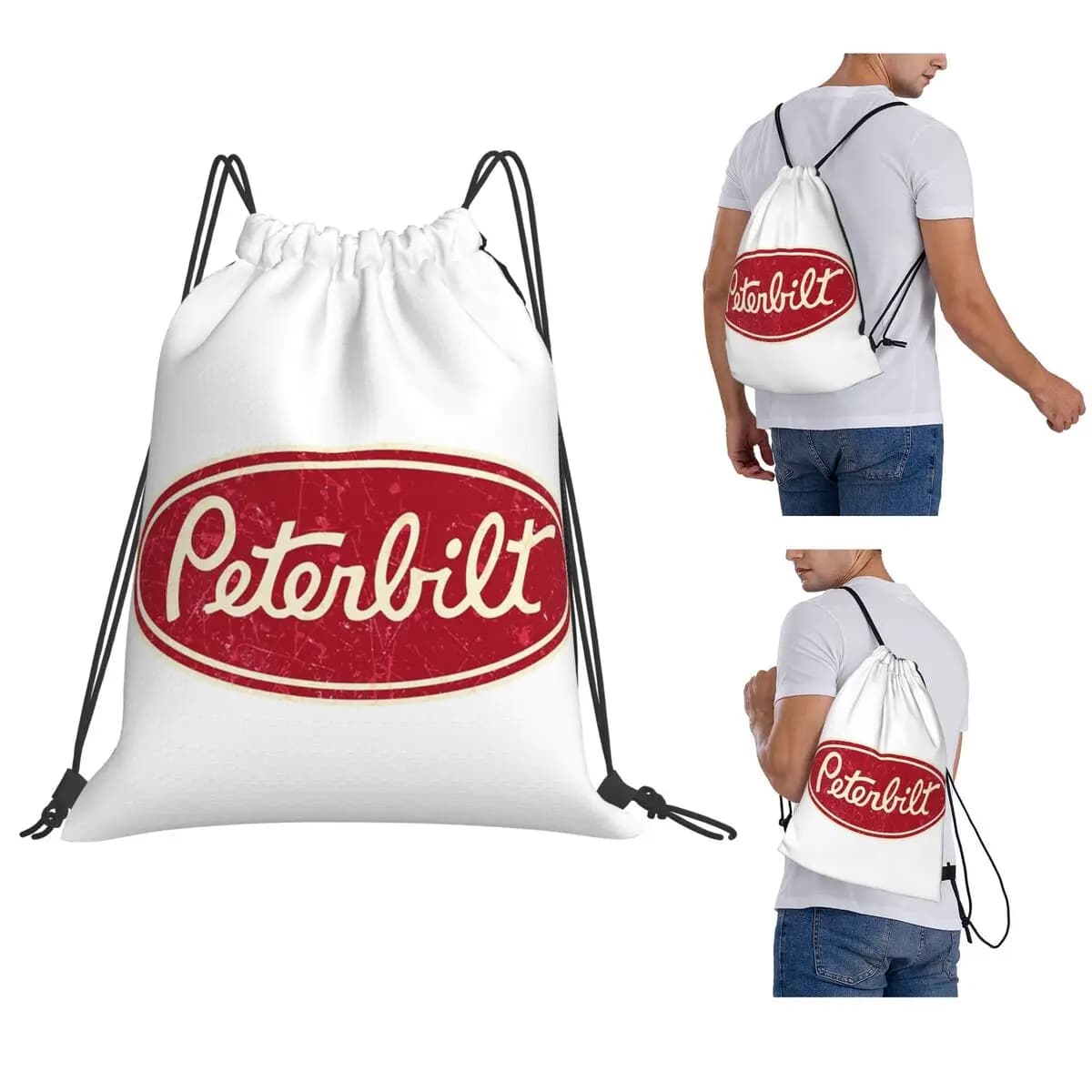 Zaini con logo Peterbilt Truck Racing, borse multifunzione con coulisse, tasche portaoggetti, borse per libri, per viaggi e scuola