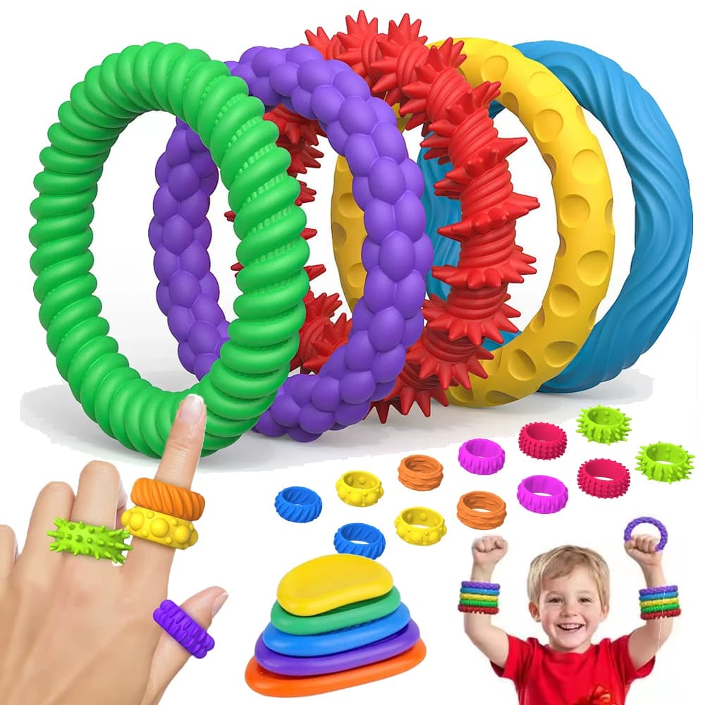 12/6/5PCS EDC Agitarsi Giocattoli per Bambini Adulti Silicone Sensoriale Pietra Antistress Anello Braccialetti Sensoriali per Autismo Giocattolo Alleviare Lo Stress