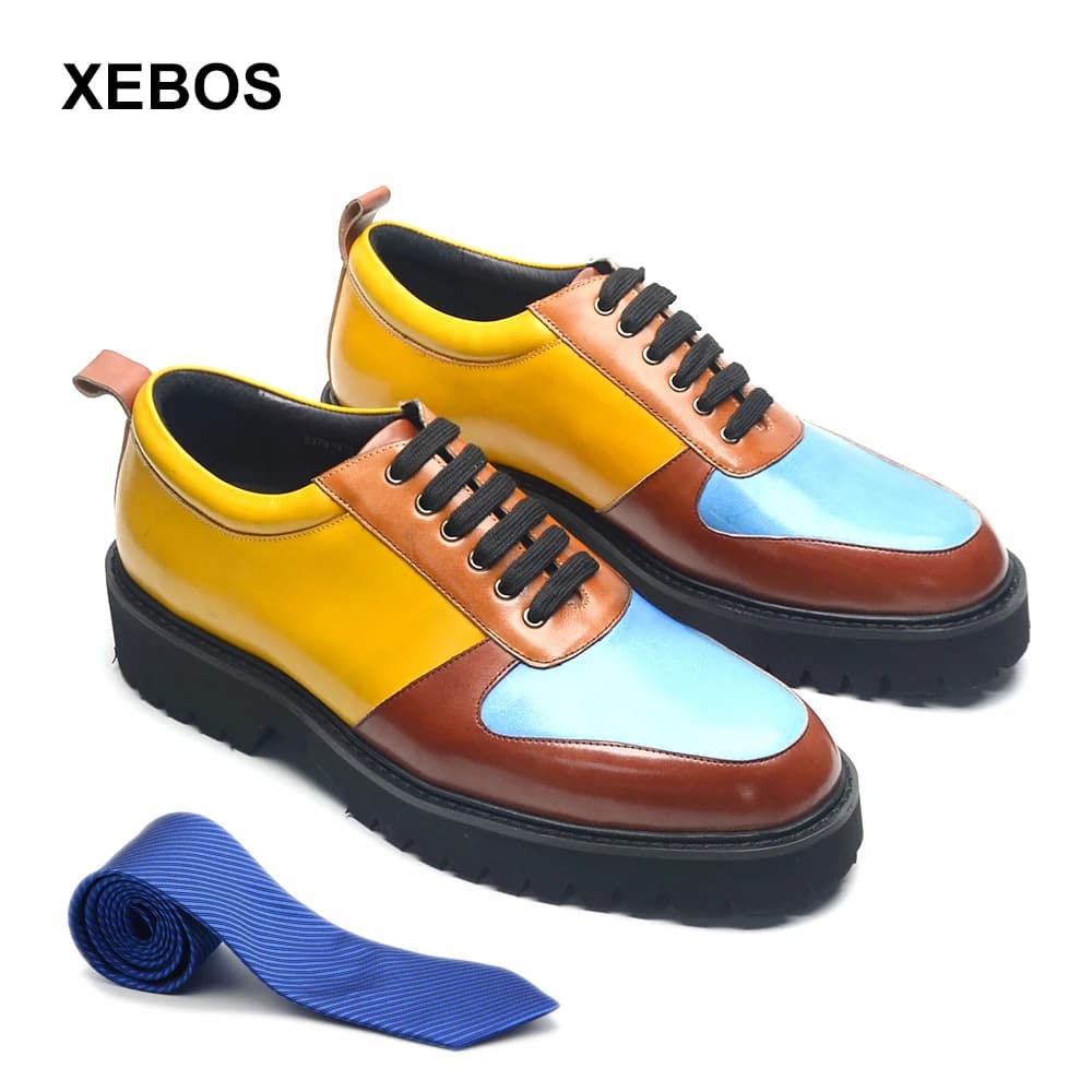 Scarpe casual con ascensore da uomo con suola morbida e robusta Scarpe da ginnastica Oxford con altezza crescente in vera pelle Scarpe colorblock alla moda per uomo