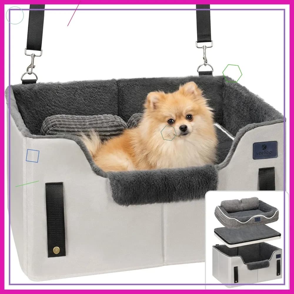 Sedile Auto e Cuccia 2-in-1 per Cani di Piccola e Media Taglia fino a 22 kg, Sedile da Viaggio Pieghevole con Guinzaglio di Sicurezza, Rivestimento Lavabile