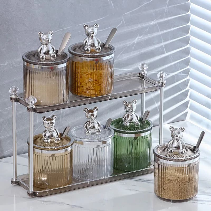 Barattolo di condimento per orso creativo Set di barattoli di spezie a righe cucina sale zucchero pepe barattolo salsa di soia aceto barattolo di pepe accessori da cucina