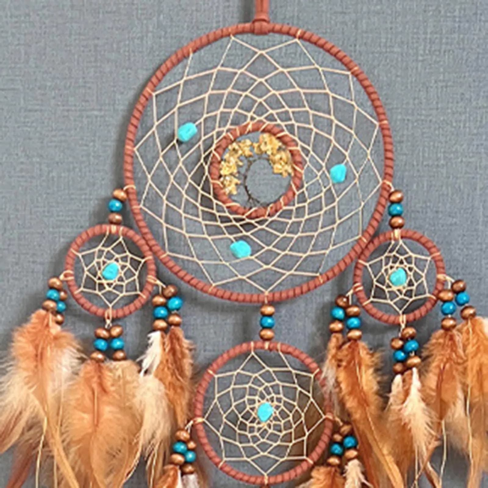 Feather Dreamcatcher Net Handmade Bohemian Wall Decor Circular Hanging for Bedroom Living Room Holiday