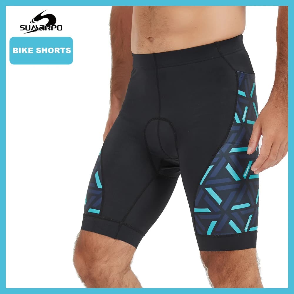 SUMARPO Padded cycling shorts, high-performance men's bike shorts, road cycling background, electric bike, indoor gym