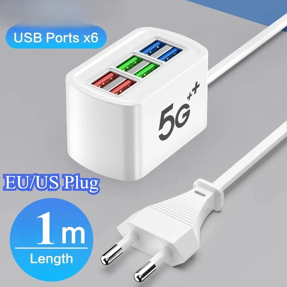 GEFENIS USB charger Multi socket 6 doors Universal adapter Fast charging head socket for HUB Sp wall charger