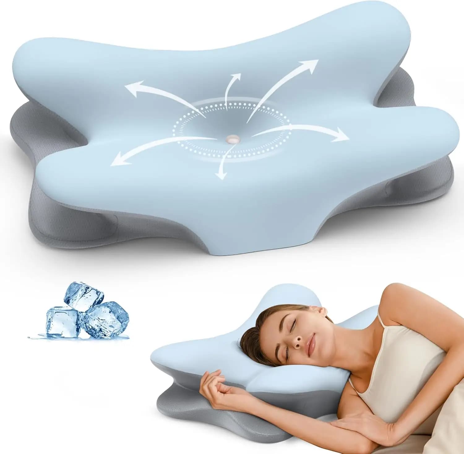 Cuscino cervicale ergonomico per alleviare il dolore al collo: memory foam rinfrescante, supporta il sonno laterale, schiena e stomaco