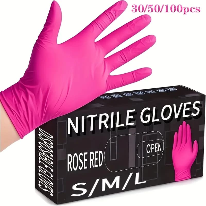Guanti monouso in nitrile rosa intenso da 100 pezzi • Senza lattice e senza polvere • Adatti per la pulizia della casa, la cura degli animali domestici, la tintura dei capelli