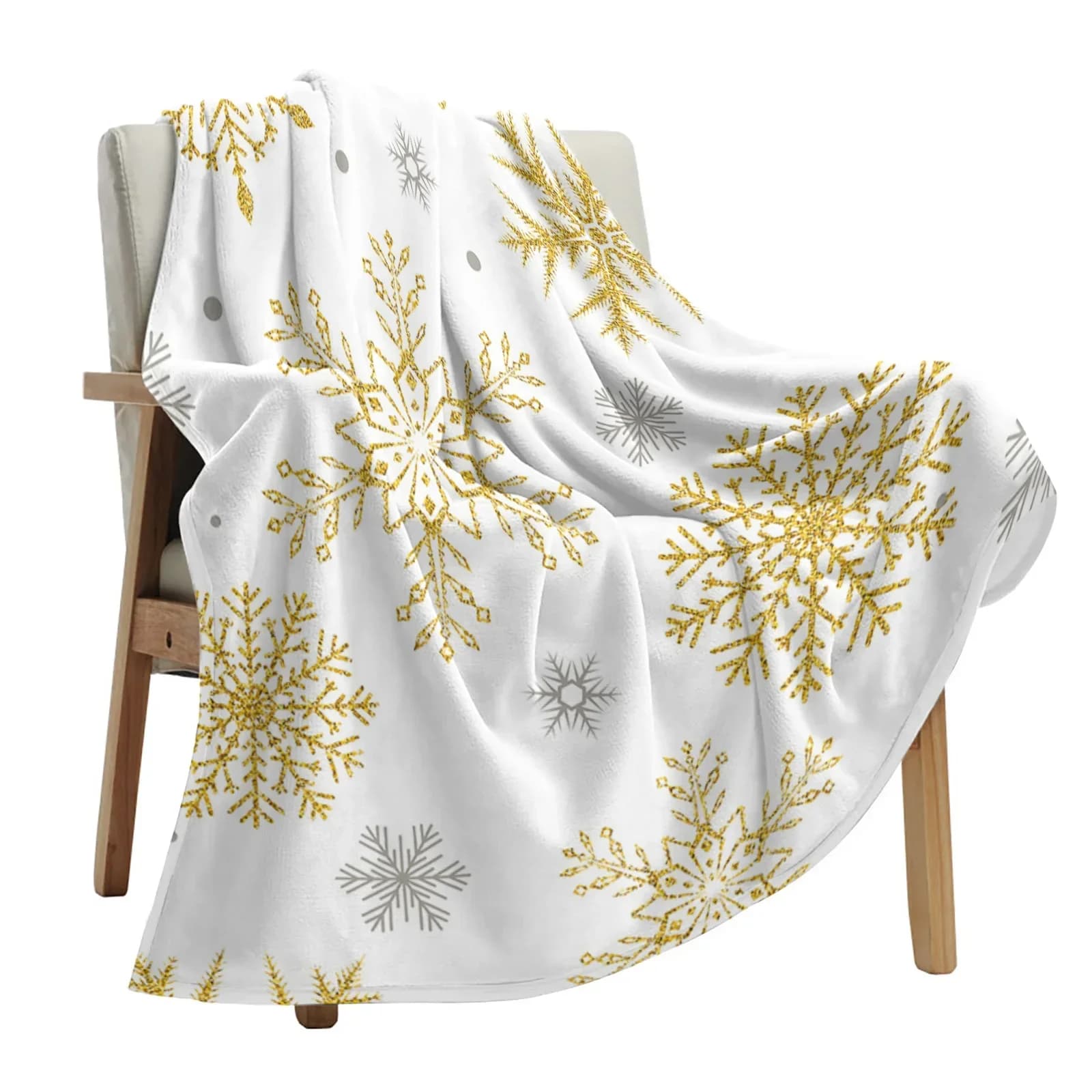 Christmas Golden Snowflake Texture Throw Blanket Christmas Blanket Soft Plush Warm Sofa Throw Blanket Holiday Gifts