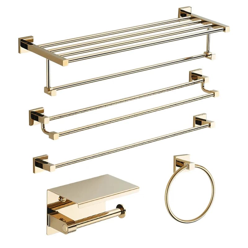 Hardware sanitario dorato Accessori per il bagno quadrati in ottone massiccio Prodotti, portasciugamani, set di anelli portasciugamani