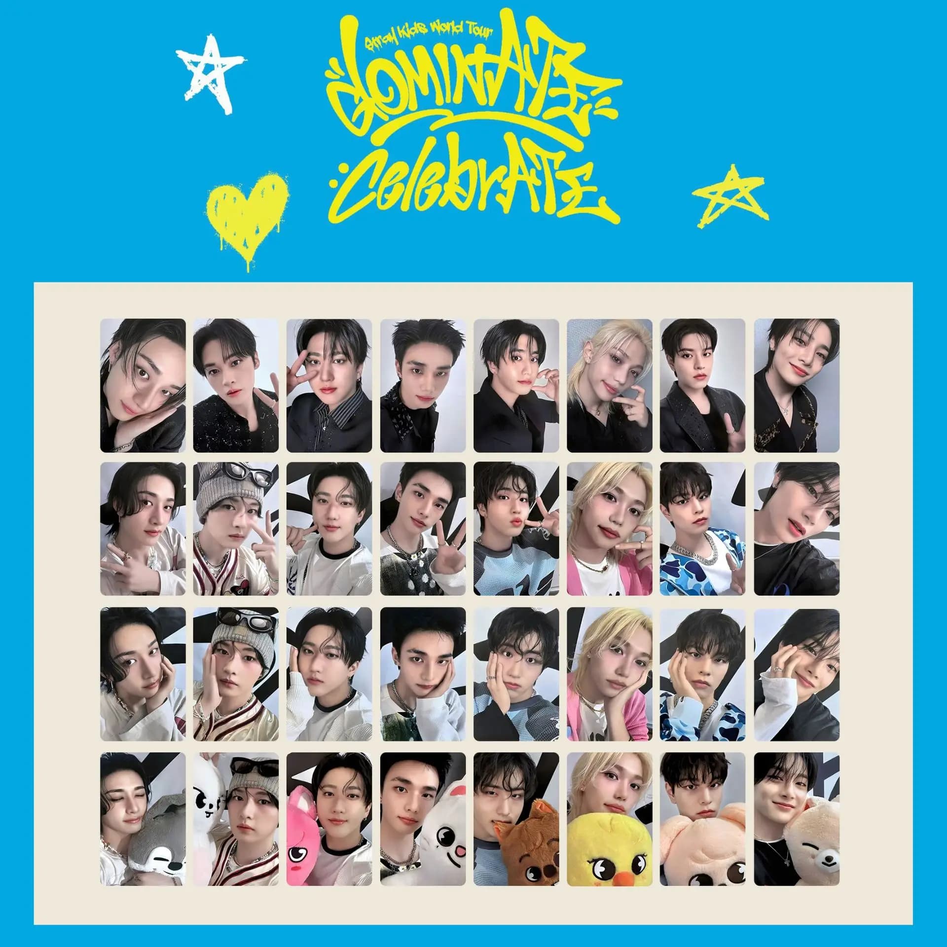 8 pz. Photocard Skzoo Stray Kids DominATE CelebrATE World Tour Incheon STAYzone Day - Bang Chan, Hyunjin, Han, Felix - Carte per i fan