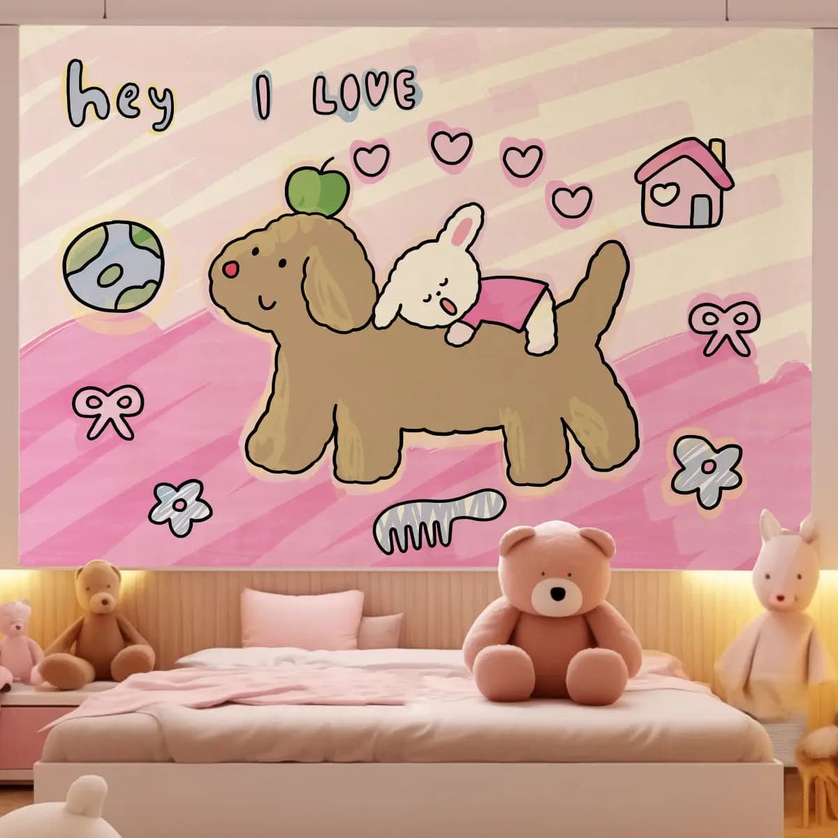 VIKAMA Ins Style Cute Dog Tapestry Illustrazione dipinta a mano Cartoon Sfondo Panno Camera Camera da letto Divano Arazzo decorativo