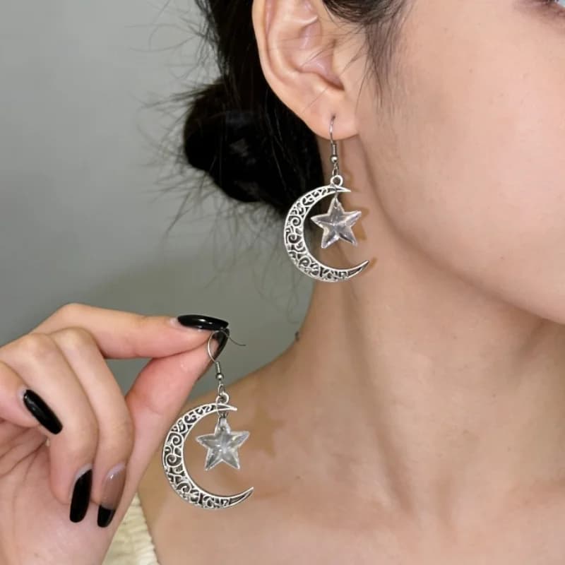 Orecchini da Donna Eleganti e alla Moda con Motivi Luna, Sole e Stelle Traforati, Versatili e Semplici, Ideali come Regalo per Matrimoni e Banchetti