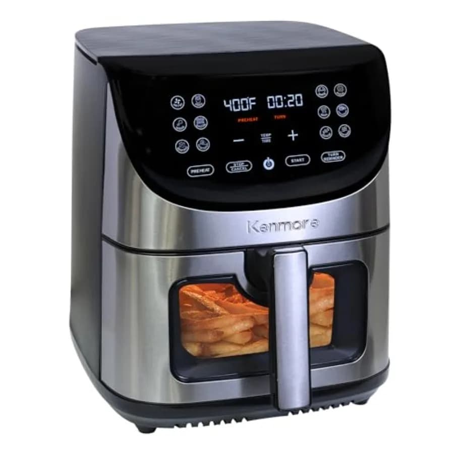 Friggitrice ad Aria da 8 Litri con Cestello Antiaderente, Schermo Digitale Touch, 12 Programmi Preimpostati, in Acciaio Inossidabile Nero, Elettrodomestico da Cucina da Appoggio
