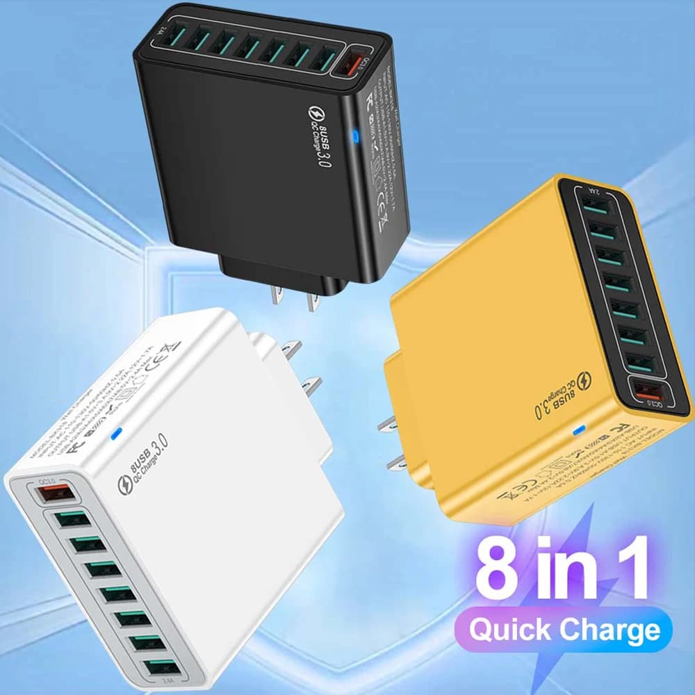 Caricatore USB a ricarica rapida a 8 porte EU US KR QC 3.0 Adattatore da parete a ricarica rapida per adattatore telefonico per iPhone 15 Xiaomi Huawei