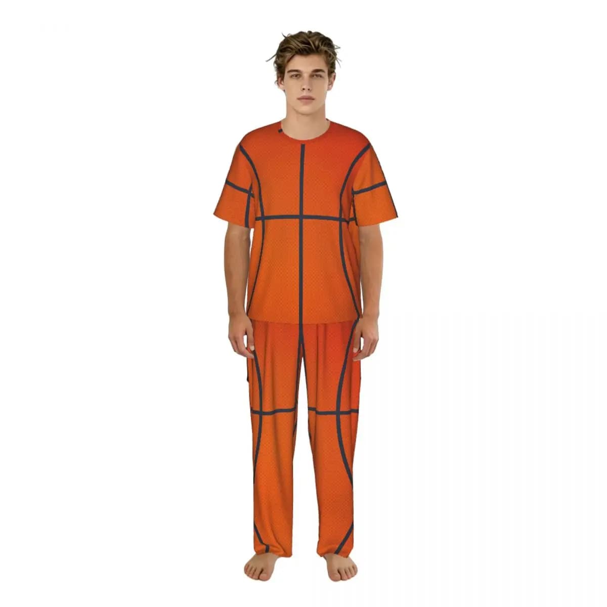 Pigiama da uomo a maniche corte e pantaloni lunghi, set estivo per casa con motivo basket