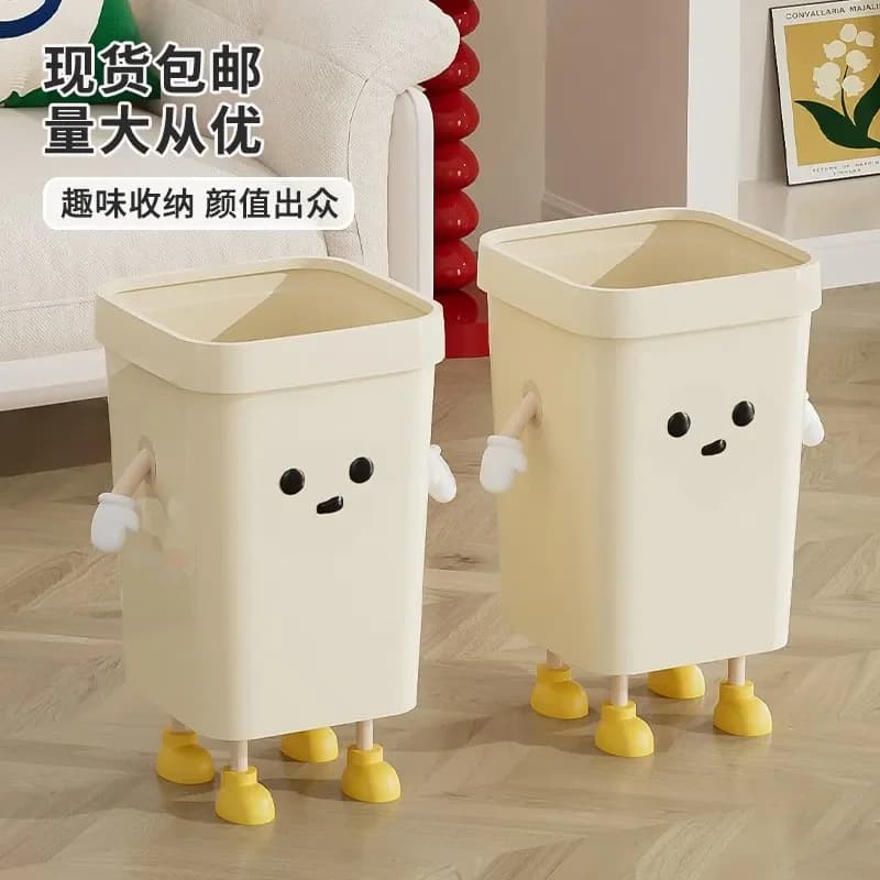 Cute Square Trash Can Large Capacity Open Waste Basket for Living Room Bathroom Kitchen with Pressure Ring Household Garbage