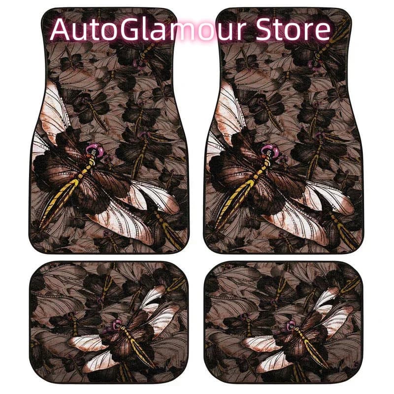 Car mats with brown dragonflies Custom auto accessories Gift idea Pack of 4 pieces