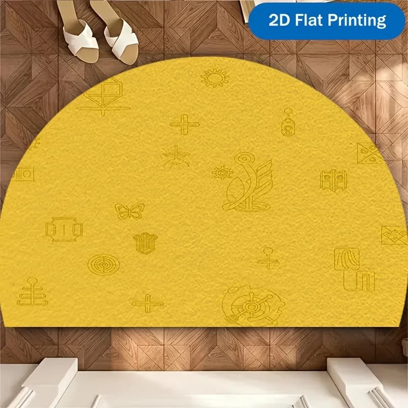 Mystical Symbol Doormat Yellow Background Abstract Print Non Slip Entry Rug For Entryway Hallway And Spiritual Home Decor