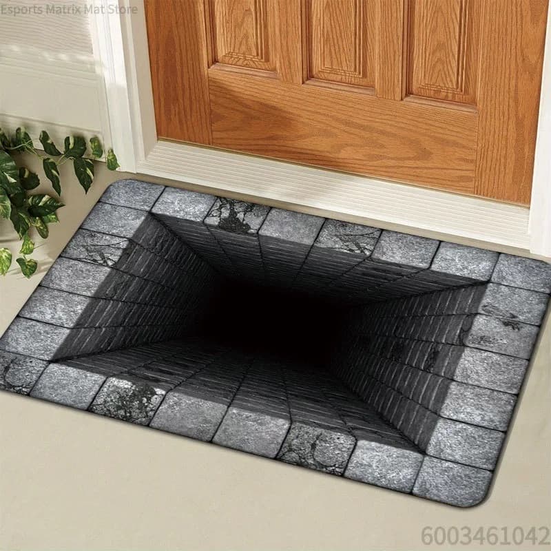 Tappeto Decorativo Moderno con Effetto 3D a Illusione Ottica, Tunnel di Mattoni, Tappeto Stampato con Foro Visivo Ottico, Decorazione per Ingresso e Casa