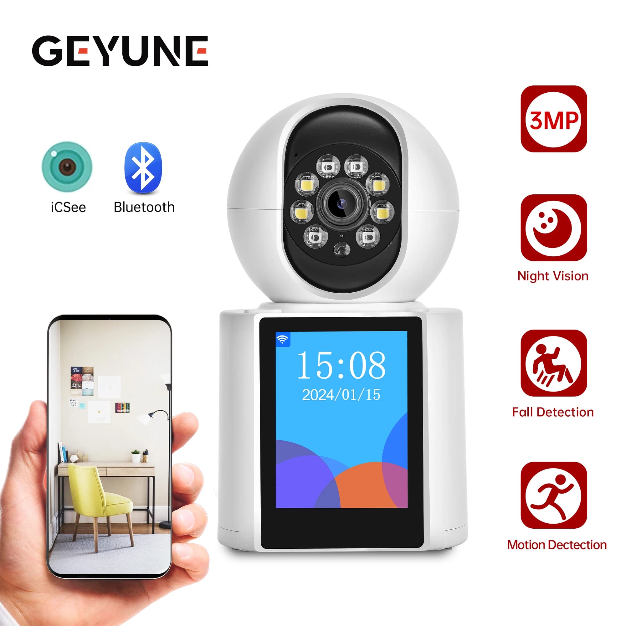 Chiamata con un solo tasto Telecamera CCTV Videochiamata Smart Wifi con schermo IPS da 2,8 pollici Telecamera IP per bambini di sorveglianza PTZ audio bidirezionale da 3 MP Icsee