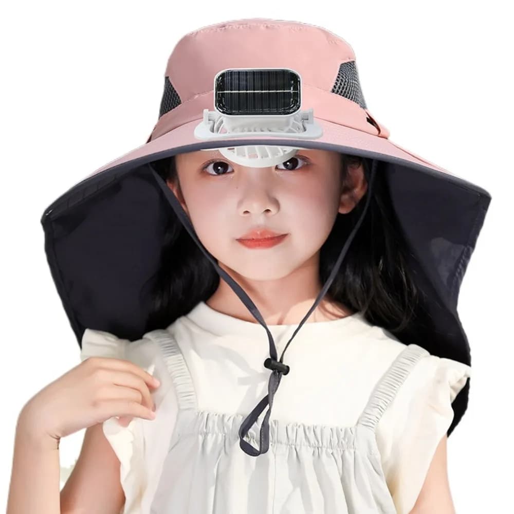 Adjustable Children's Solar Fan Hat Waterproof Sun Protection Wide Brim Sun Cap USB Charging Quiet Sunshade Fan Cap Riding
