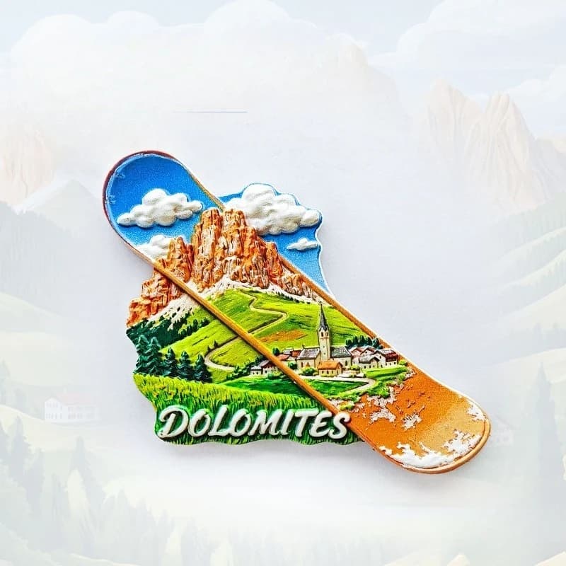 Magnete da Frigo Dolomiti Snowboard - Souvenir Dinamico 3D Sportivo Alpino, Regalo Invernale Italiano Unico per Viaggi e Arredamento Alberghi Sci