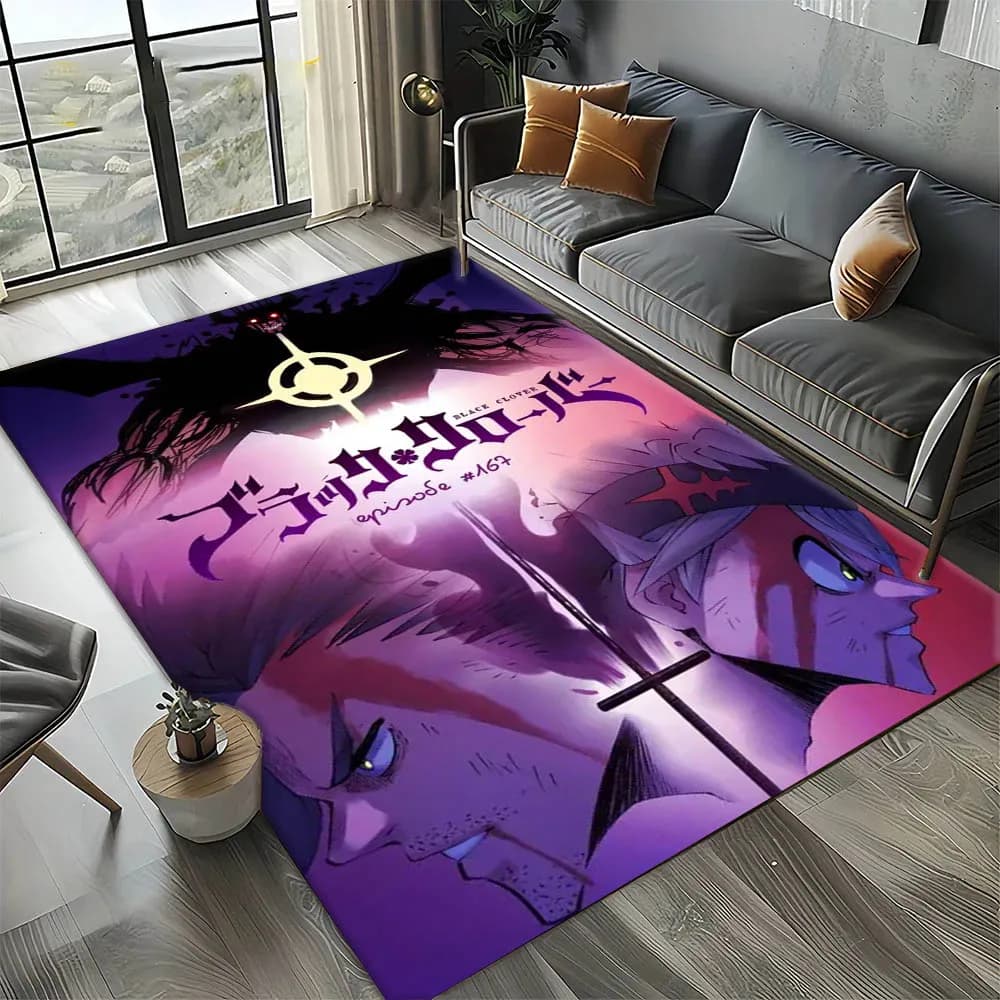 Cartoon Anime B-Black H-Hot Clover Carpet Rug Art for Room Decor Home Kitchen Bedroom Sofa Gift Kids Area Rug Non-slip Floor Mat