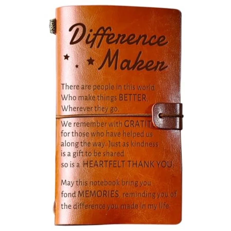 Difference Maker Leather Journal, Thank You Gifts for Women Men- Administrative Professional Day Gifts 140 Page Refillable Note