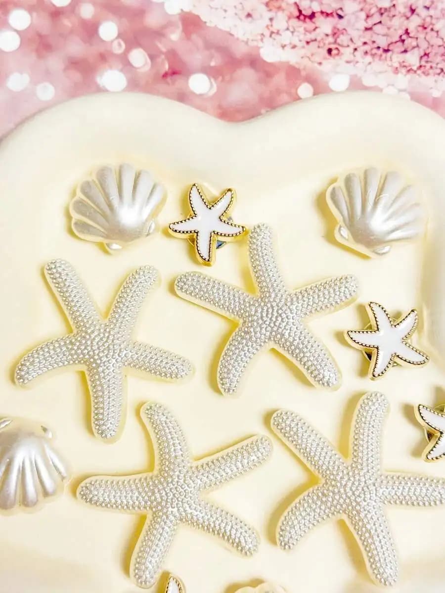 12pcs Ocean Theme Shoe Charms Starfish Shell Decorations For Sandals Slippers Beach Shoes
