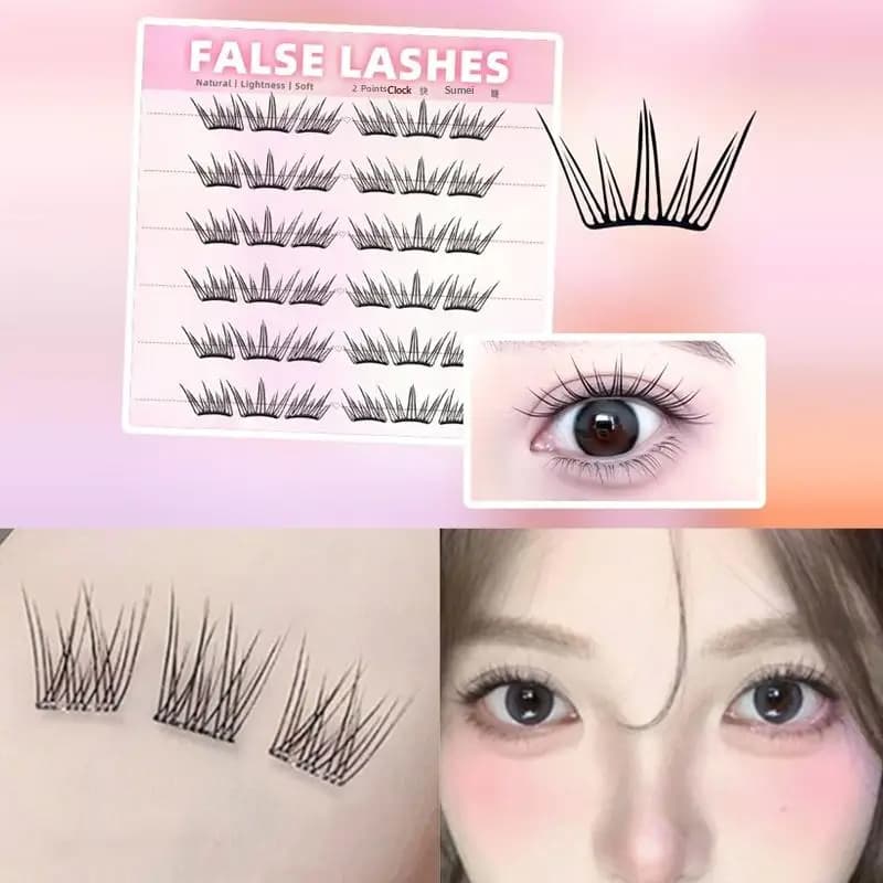 6 Rows Dense Natural False Eyelashes No Glue Need Segmented Eyelash Extension Eye-Lifting Effect Women's Curling Eyelash Cluster