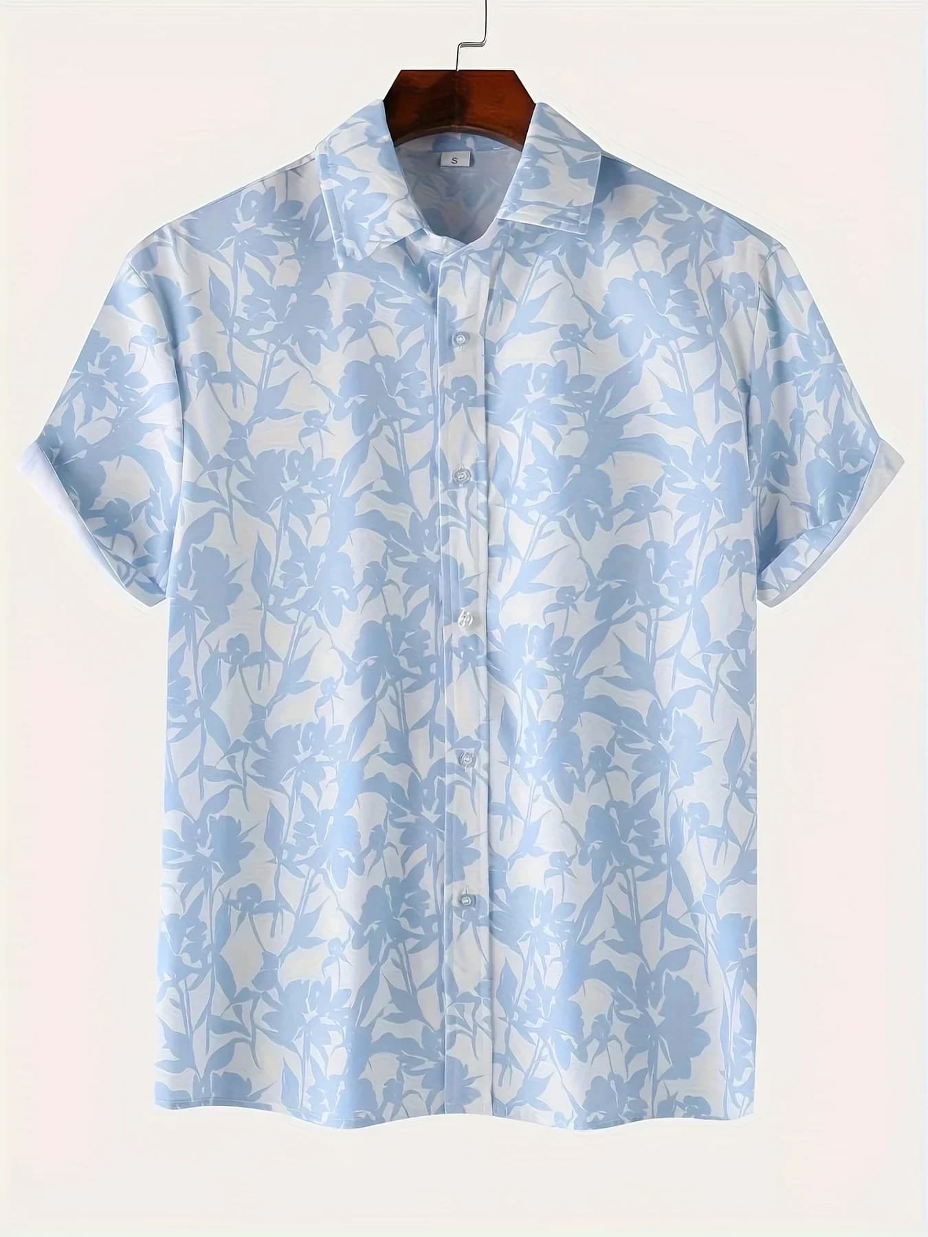Men Multi Style Light Blue Aloha Hawaiian Shirt Watercolor Floral Print Short Sleeve Beach Vacation Blouse