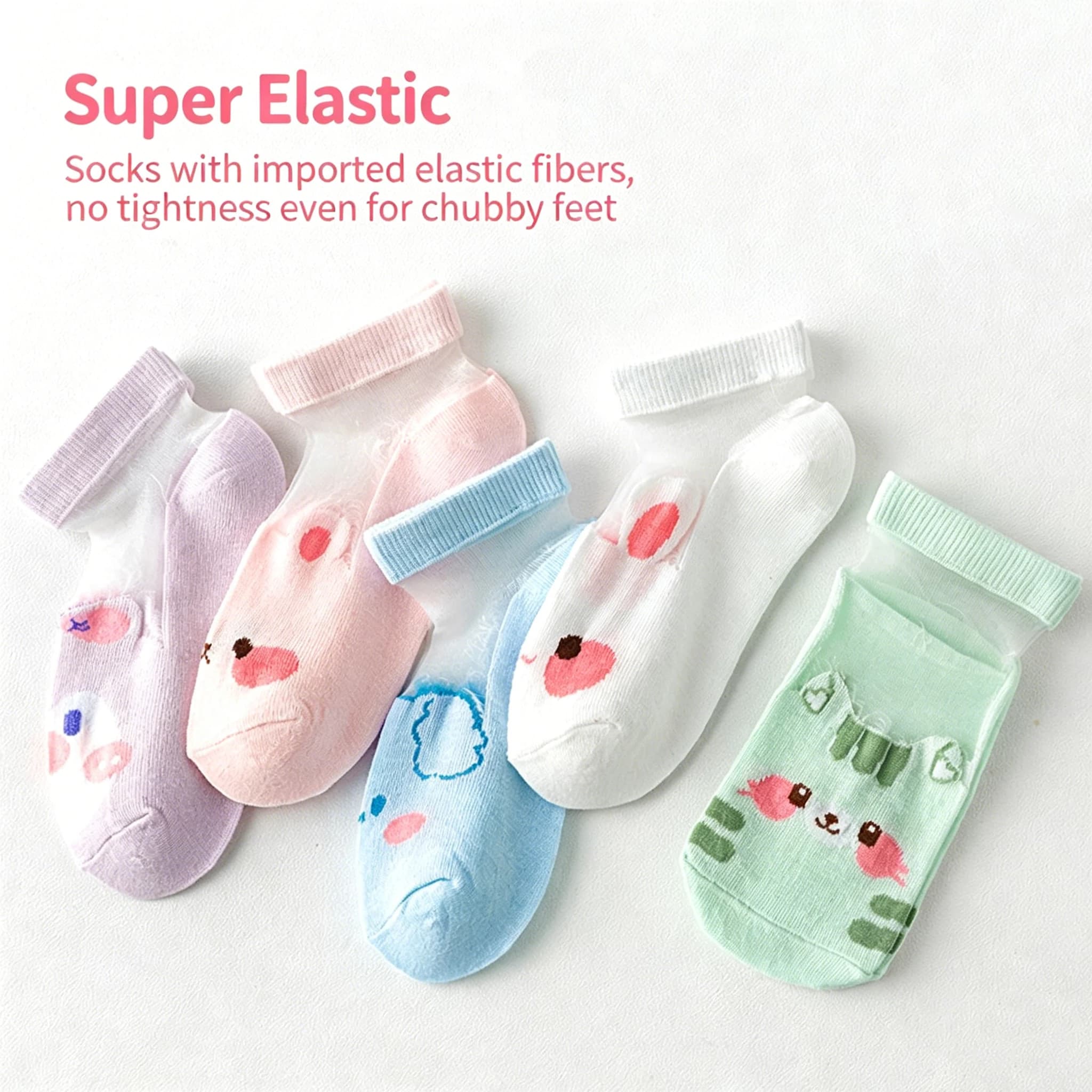 5 Pairs Kids Socks, Thin Summer Mesh Socks, Cartoon Penguin Pattern, Simple Fashion Girls Ankle Socks